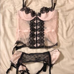 Pink and Black Lace Bustier and Garter